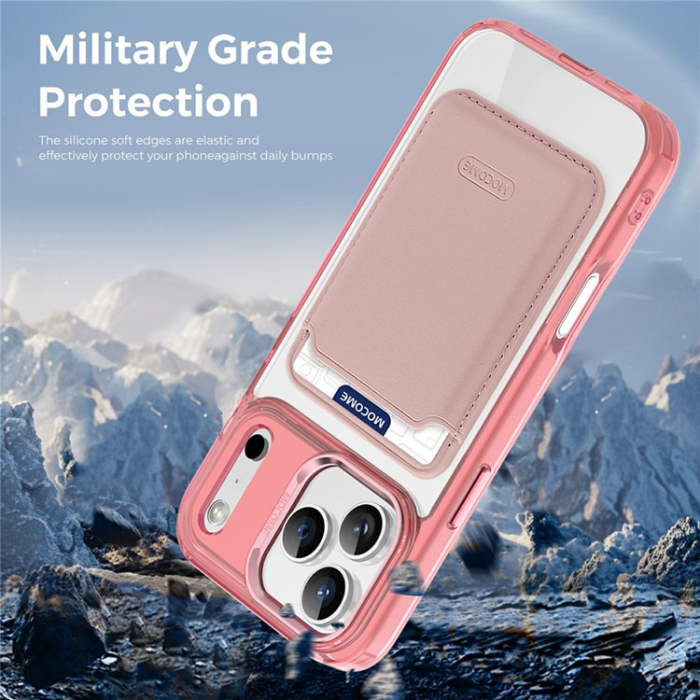 A-One Brand - iPhone 17 Pro Mobilskal MagSafe med Korthållare - Transparent Rosa