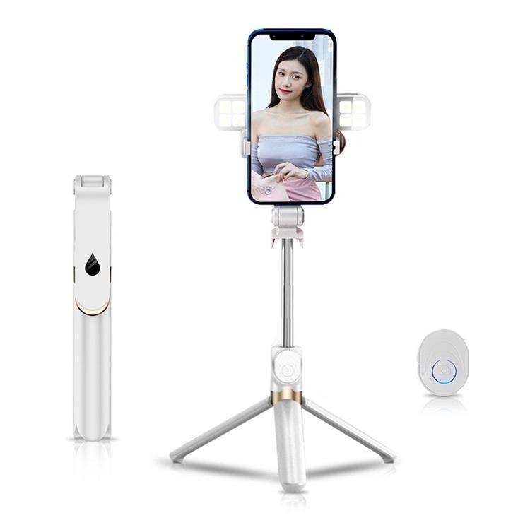 Selfiestick / Tripod fjärrkontroll med LED light - Vit | 150 | AlltMobil