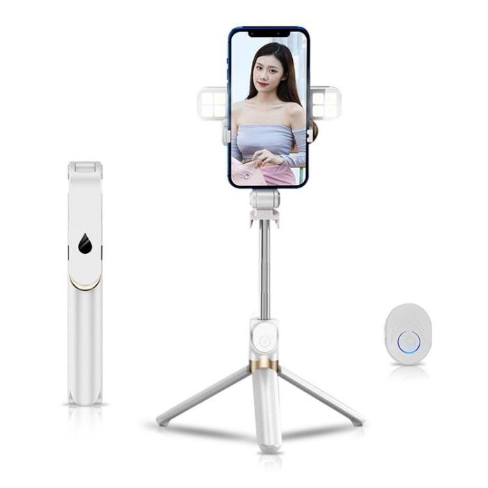 OEM - Selfiestick / Tripod fjärrkontroll med LED light - Vit