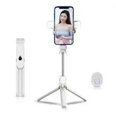 OEM - Selfiestick / Tripod fjärrkontroll med LED light - Vit