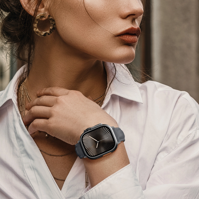 AmazingThing - AmazingThing Apple Watch 45/46/49mm Armband Class Läder - Grå
