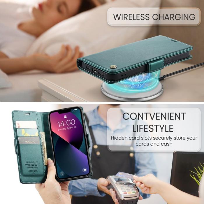 Caseme - CASEME Plånboksfodral Konstläder för iPhone 14 Plus - Grön