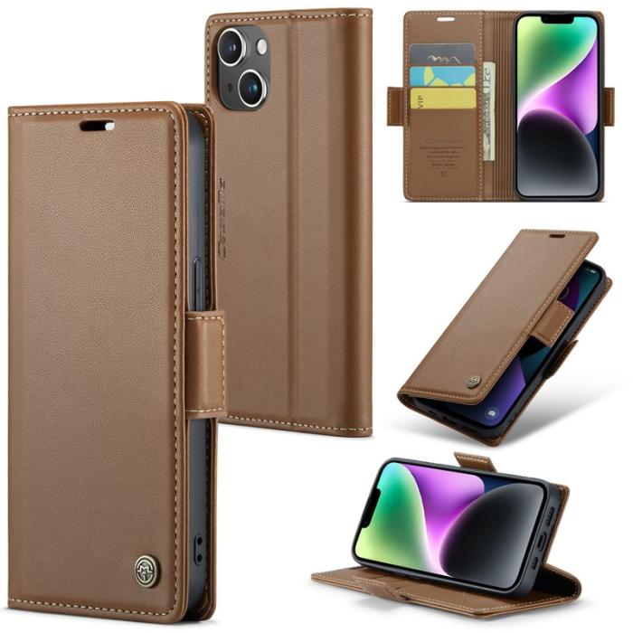 Caseme - CASEME Plånboksfodral Konstläder för iPhone 14 Plus - RFID-Skydd, Brun