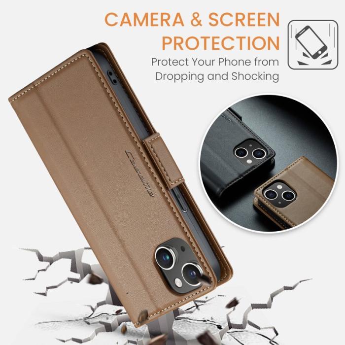 Caseme - CASEME Plånboksfodral Konstläder för iPhone 14 Plus - RFID-Skydd, Brun