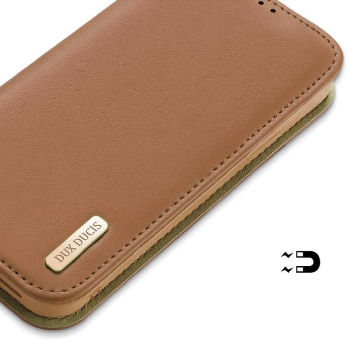 Dux Ducis - Dux Ducis iPhone 14 Pro Plånboksfodral Äkta Läder Hivo Flip - Brun