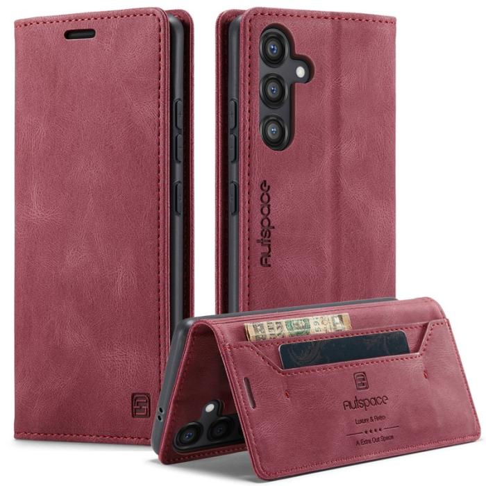 AUTSPACE - AUTSPACE Samsung Galaxy S24 Wallet Fodral KonstLäder - Röd