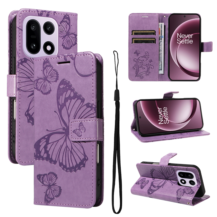 OnePlus 15 5G Konstläder Plånboksfodral Floral Butterfly Imprinted (Ljuslila) | 2353 | AlltMobil
