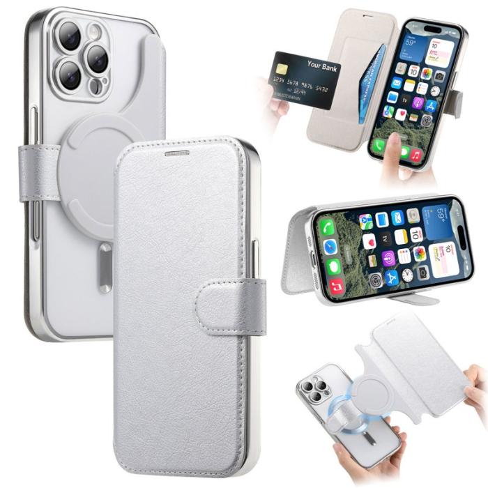 CASENEO - CASENEO Mobilskal till iPhone 16 Pro TPU Inre - Äkta läder - Silver