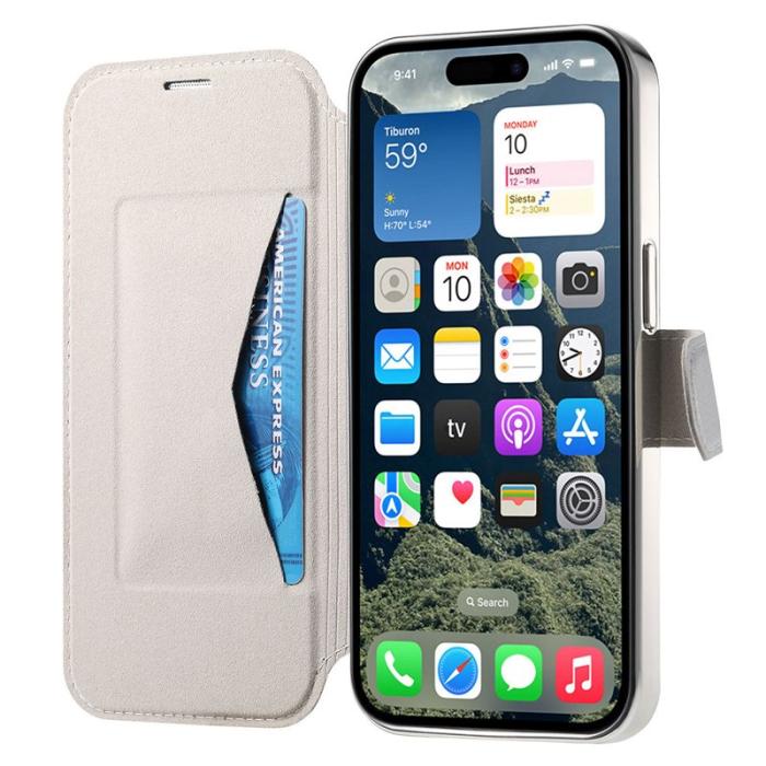 CASENEO - CASENEO Mobilskal till iPhone 16 Pro TPU Inre - Äkta läder - Silver