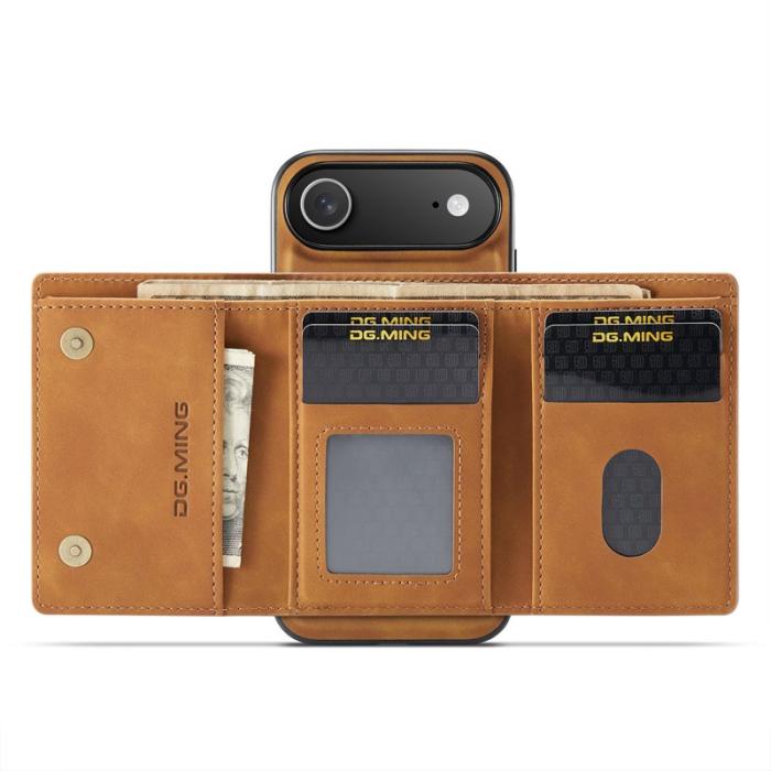 DG.MING - DG.MING iPhone Air Konstläder Plånboksfodral Kickstand PU - Brun