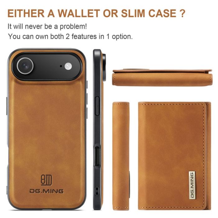 DG.MING - DG.MING iPhone Air Konstläder Plånboksfodral Kickstand PU - Brun