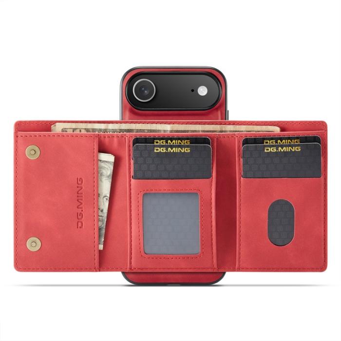 DG.MING - DG.MING iPhone Air Konstläder Plånboksfodral Kickstand PU Röd
