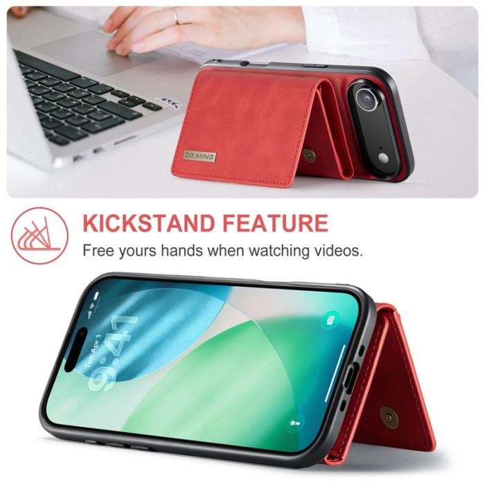 DG.MING - DG.MING iPhone Air Konstläder Plånboksfodral Kickstand PU Röd