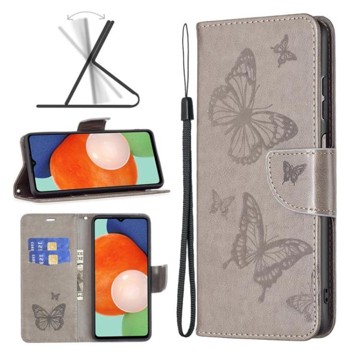 A-One Brand - Butterfly Imprinted Plånboksfodral Galaxy A13 4G - Grå