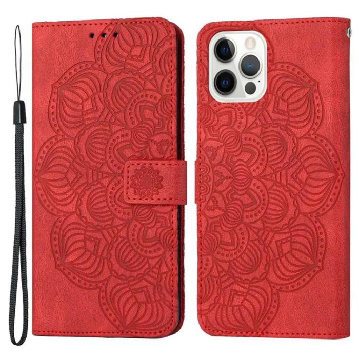 OEM - iPhone 14 Pro Plånboksfodral Mandala Flower - Röd
