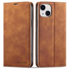 FORWENW - FORWENW iPhone 15 Plus Pl&aring;nboksfodral i Konstl&auml;der - Brun