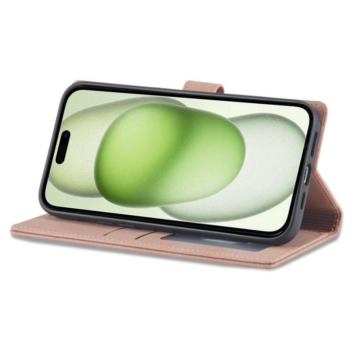 FORWENW - FORWENW iPhone 15 Plånboksfodral Konstläder Ställ - Roséguld