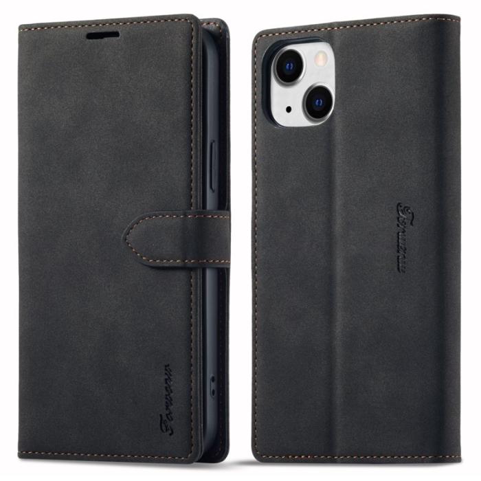 FORWENW - FORWENW iPhone 15 Plånboksfodral Konstläder Ställ - Svart