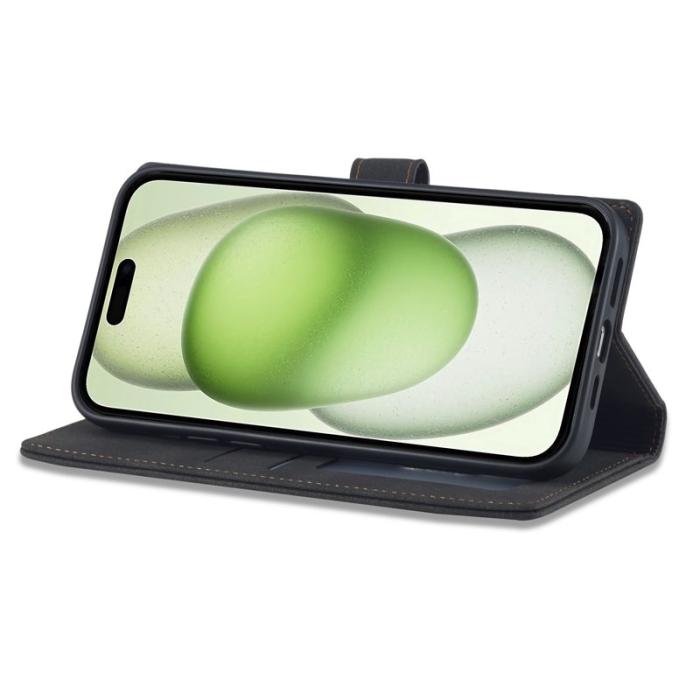 FORWENW - FORWENW iPhone 15 Plånboksfodral Konstläder Ställ - Svart