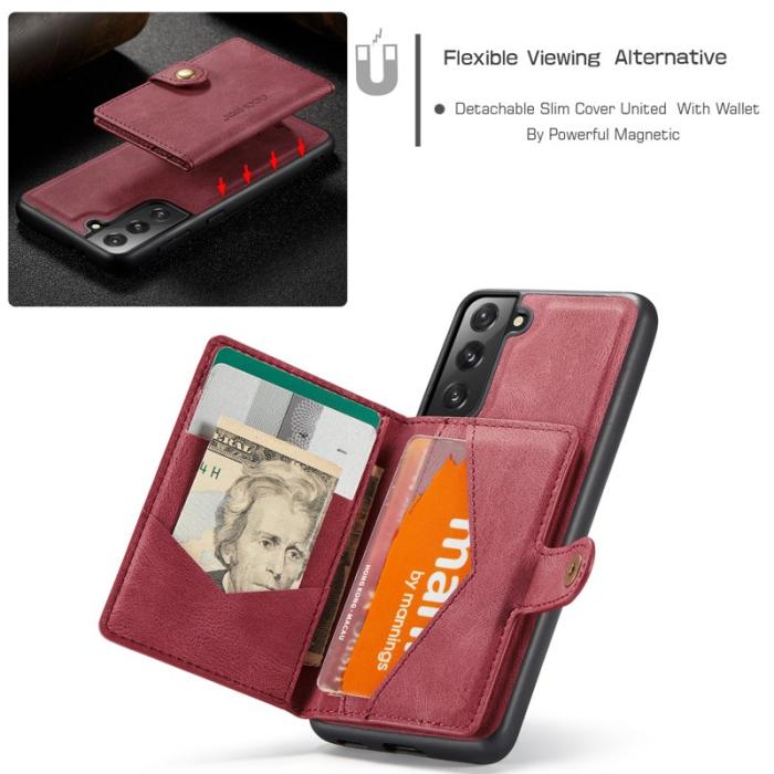 JEEHOOD - JEEHOOD Magnetic Wallet Mobilskal för Samsung Galaxy S21 FE 5G - Röd