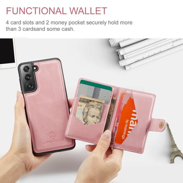 JEEHOOD - JEEHOOD Magnetic Wallet Mobilskal för Samsung Galaxy S21 FE 5G - Roséguld