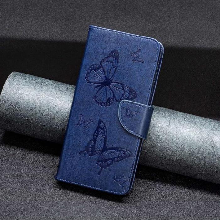 OEM - iPhone 14 Pro Max Plånboksfodral Butterflies Imprinted - Mörkblå