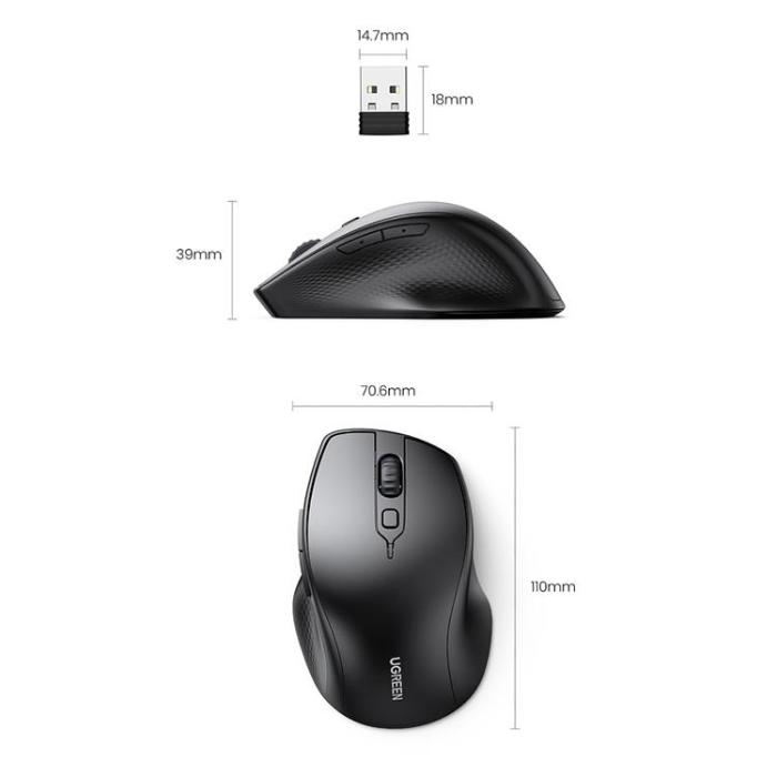 Ugreen - Ugreen Ergonomisk Trådlös Mus - Svart