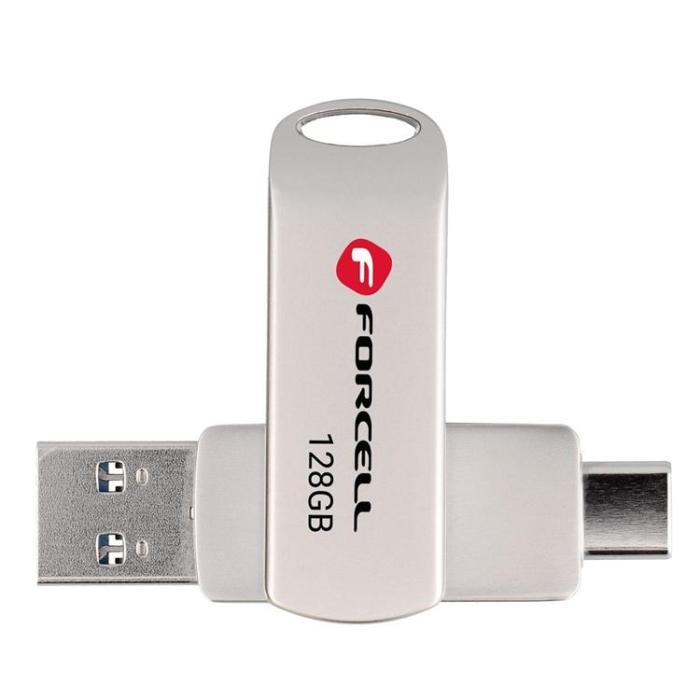 Forcell - Forcell Pendrive 128GB USB 3.2 Gen 1(USB-A/USB-C) - Silver