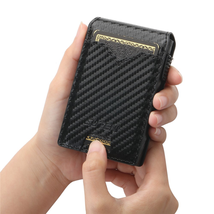 SUTENI - SUTENI Korthållare Automatiskt Pop-Up Metall Imprint Carbon Fiber