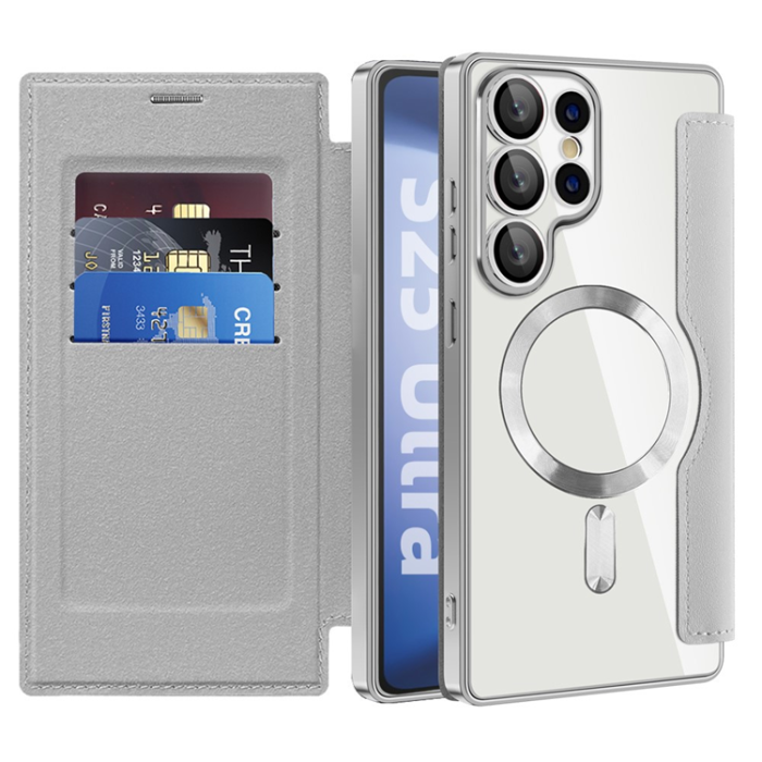 A-One Brand - Galaxy S25 Ultra Plånboksfodral MagSafe RFID Blocking - Silver