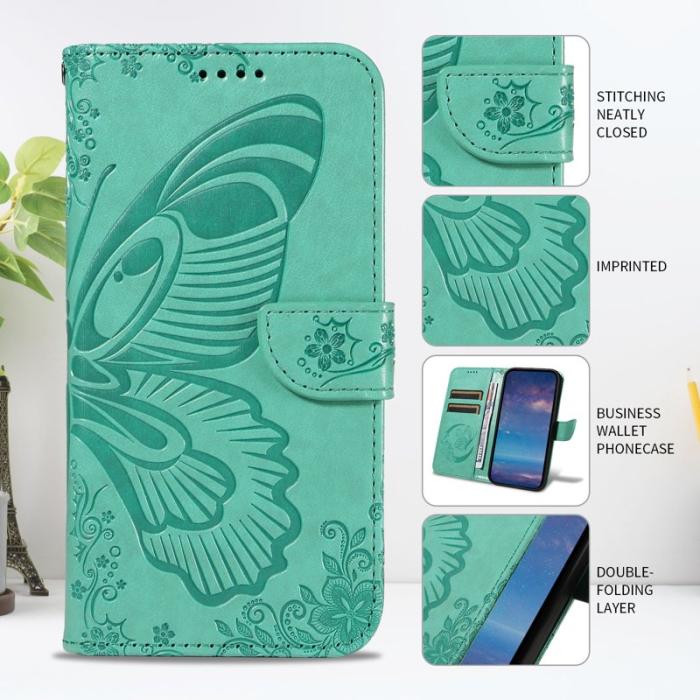 OEM - Samsung Galaxy S26 Plus Skal Fjärilsmönster PU Läder Flip - Grön