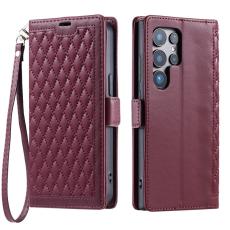 OEM - Samsung Galaxy S26 Ultra Fodral &Auml;kta L&auml;der Rhombus - Vinr&ouml;d