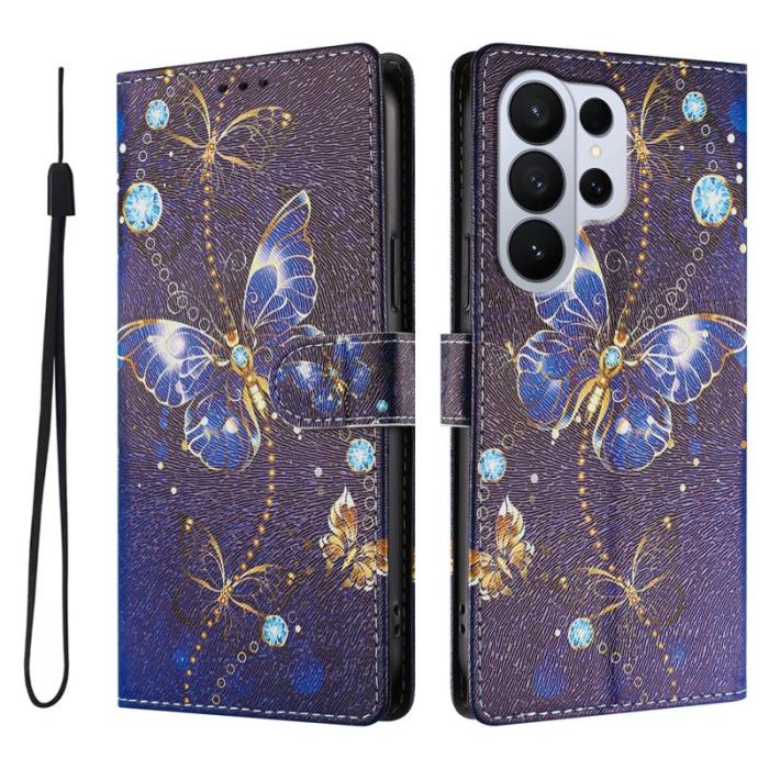 OEM - Samsung Galaxy S26 Ultra Fodral Mönstertryck PU Läder - Blå Fjäril