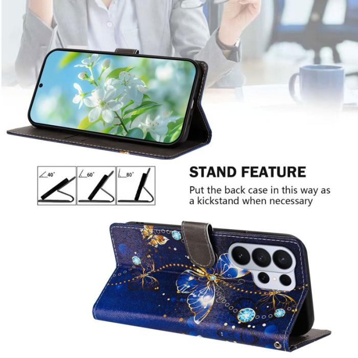 OEM - Samsung Galaxy S26 Ultra Fodral Mönstertryck PU Läder - Blå Fjäril