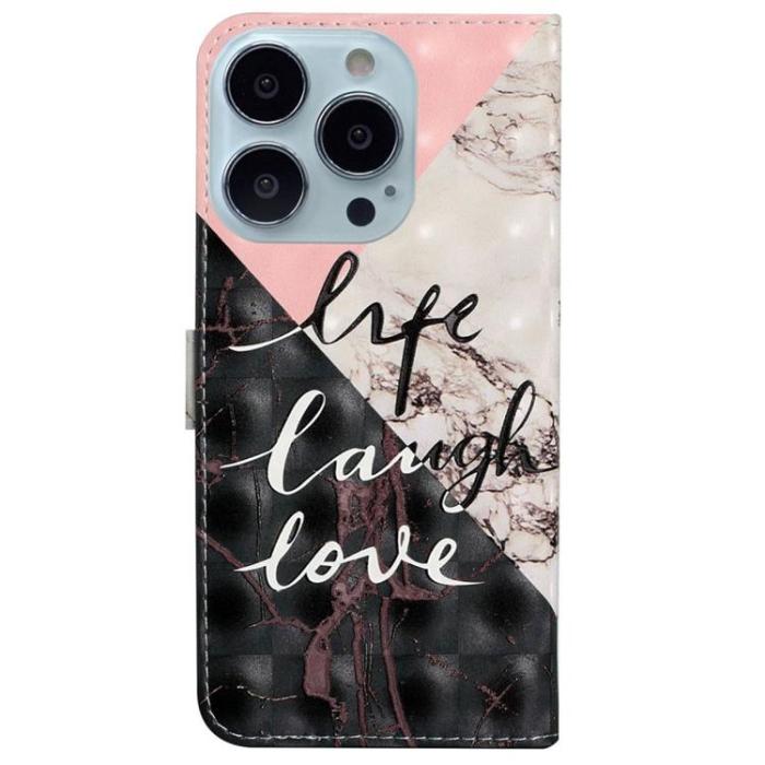OEM - iPhone 14 Pro Plånboksfodral 3D Pattern - Svart Marble