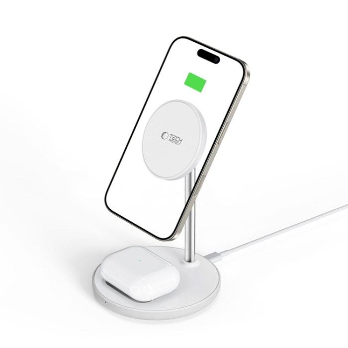 Tech-Protect - Tech-Protect 2-in-1 Trådlös Laddare Magsafe Magnetic QI 15W-A39 - Vit
