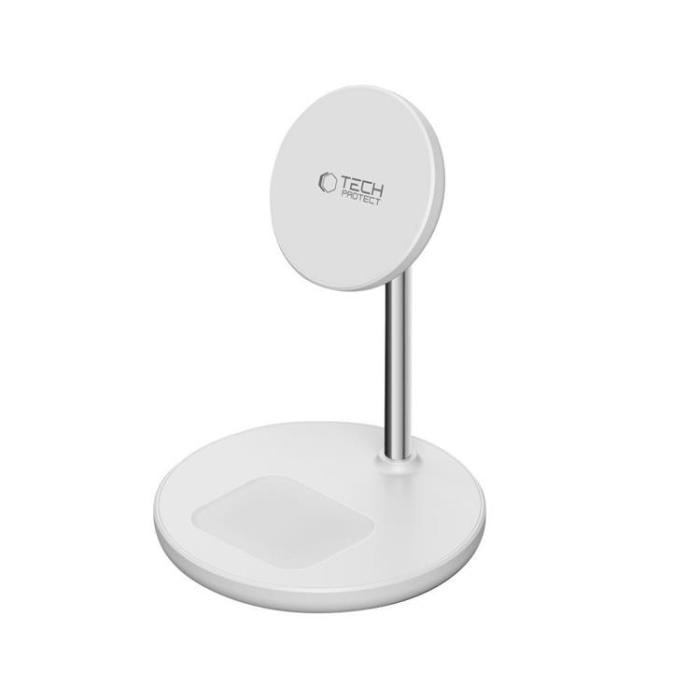 Tech-Protect - Tech-Protect 2-in-1 Trådlös Laddare Magsafe Magnetic QI 15W-A39 - Vit