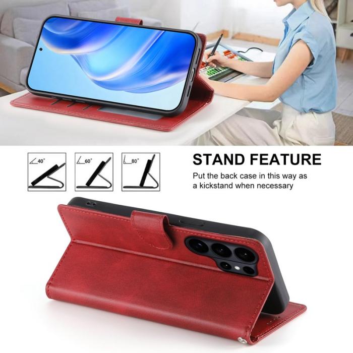 OEM - Samsung Galaxy S26 Ultra Fodral Ställ Äkta Läder Flip - Röd
