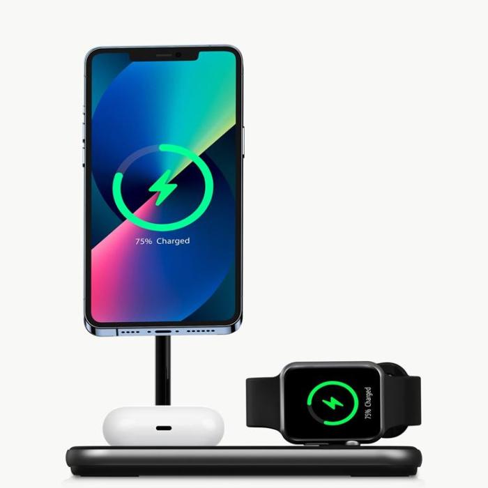 Choetech - Choetech 3-in-1 Trådlös Laddare Induktionsladdare För iPhone - Grå