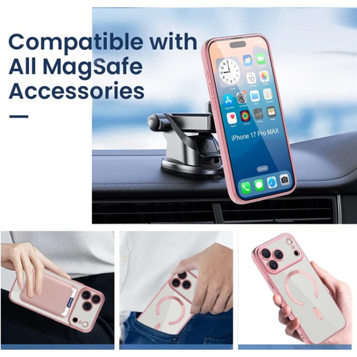 A-One Brand - iPhone 17 Pro Max Mobilskal MagSafe Korthållare TPU + PC - Rosa