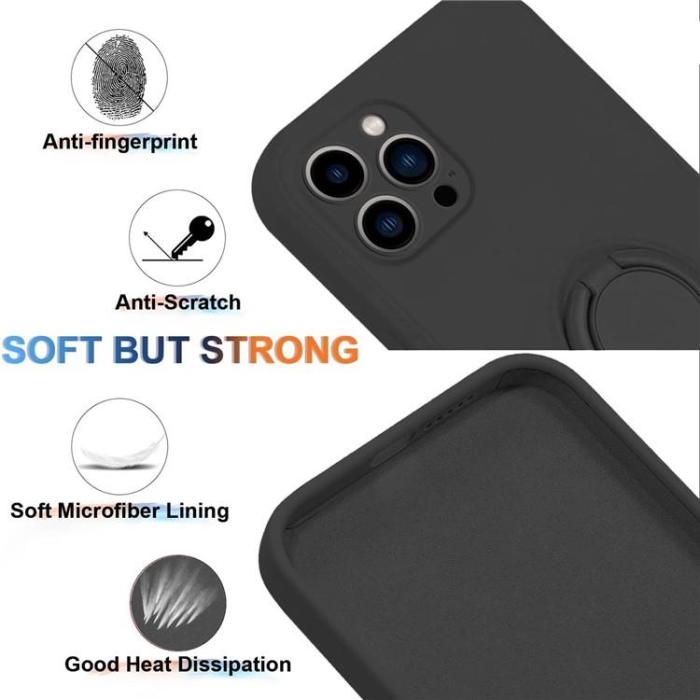 OEM - iPhone 15 Pro Max Mobilskal Ringhållare Liquid Silikon - Svart