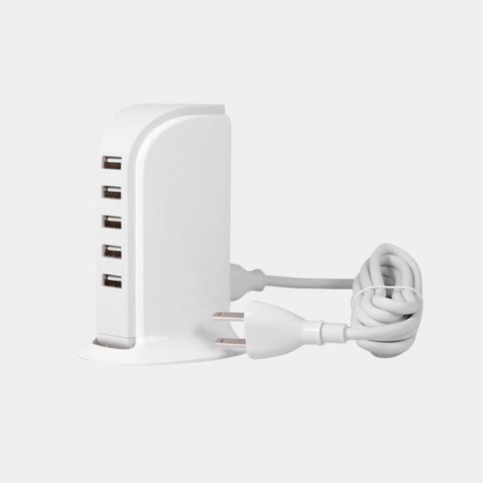 OEM - Laddare 5x USB med Inbyggd Strömkabel EU - Vit