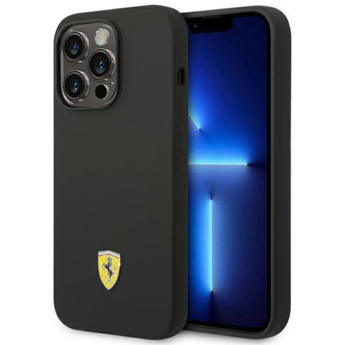 Ferrari - Ferrari iPhone 14 Pro Skal Silicone Metal Logo - Svart