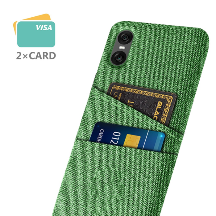 A-One Brand - Sony Xperia 10 VII Mobilskal med Dual Kortfack Tyg + PC - Grön