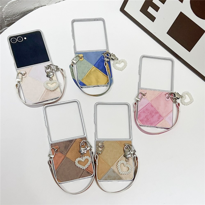A-One Brand - Galaxy Z Flip 7 Mobilskal Retro Rhombus Med Love Pendant