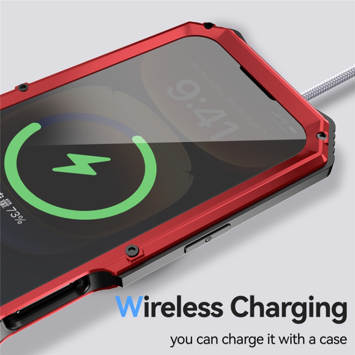 R-JUST - R-JUST iPhone 16 Plus Mobilskal med Härdat Glas - Röd