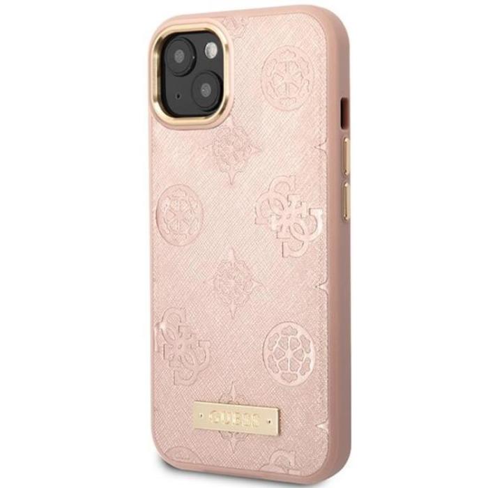 Guess - Guess iPhone 14 Mobilskal Magsafe Peony Logo Plate - Rosa