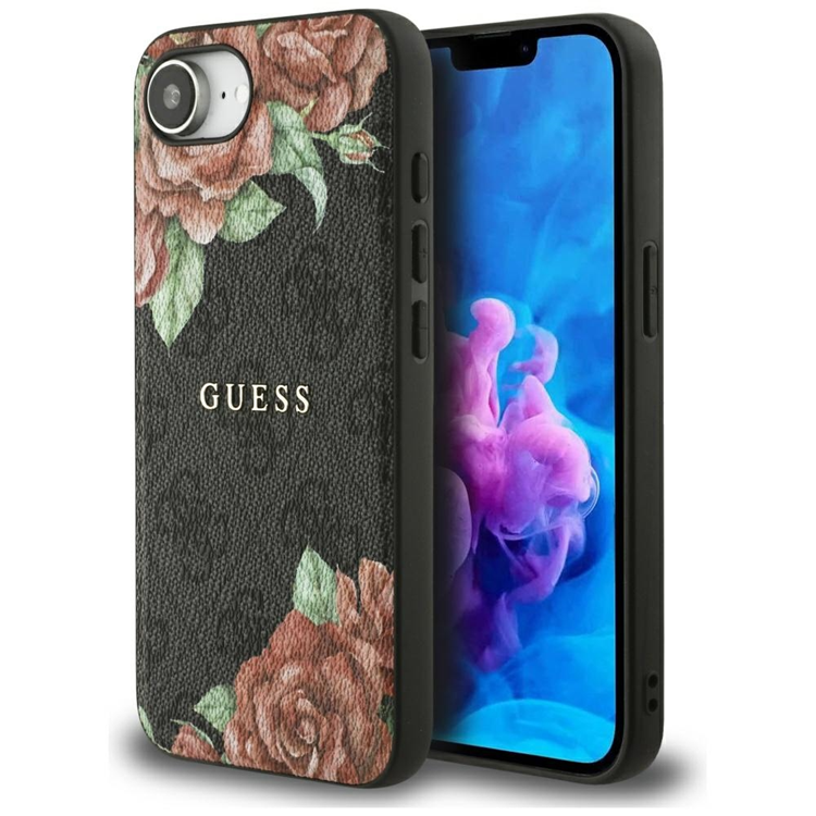 Guess iPhone 16e Mobilskal Magsafe Flowers Print - Svart | 2353 | AlltMobil