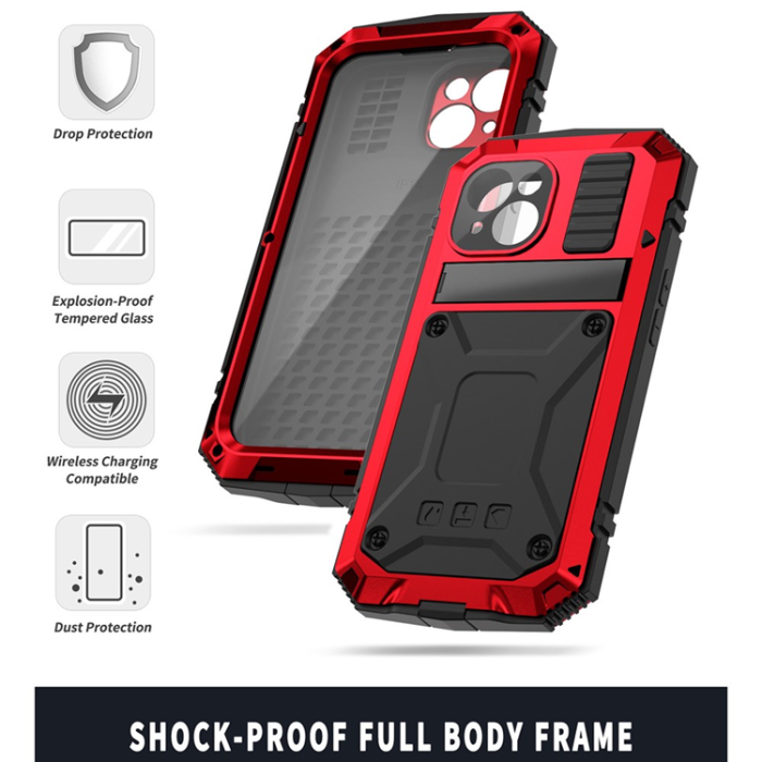 R-JUST - R-JUST iPhone 15 Plus Mobilskal med Härdat Glas - Röd