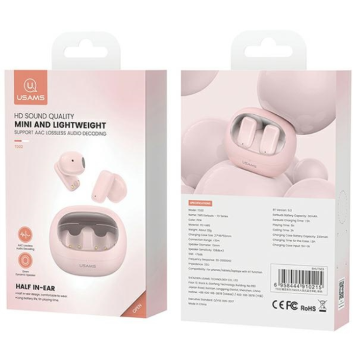USAMS - USAMS In-Ear Hörlurar Bluetooth TWS TD Series - Rosa